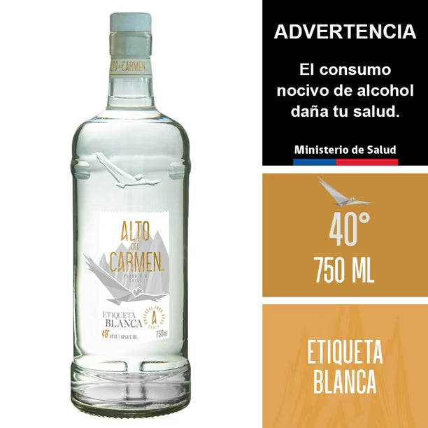PISCO ALTO DEL CARMEN ETIQUETA BLANCA 40º 750CC